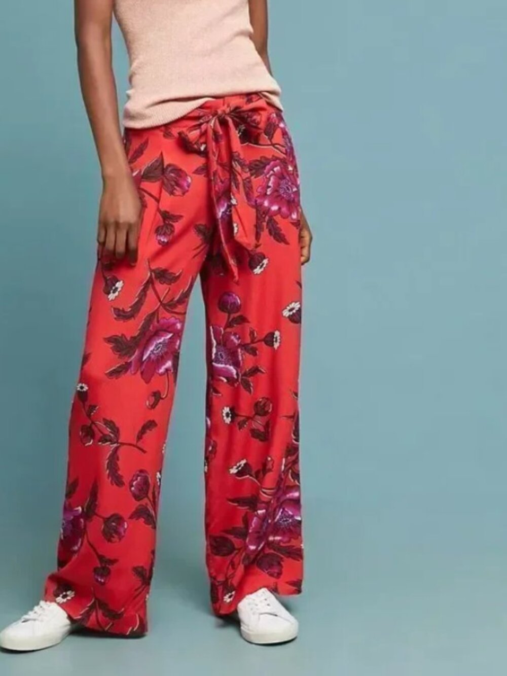Anthropologie ett:twa Margo Red Floral Wide Leg Trouser